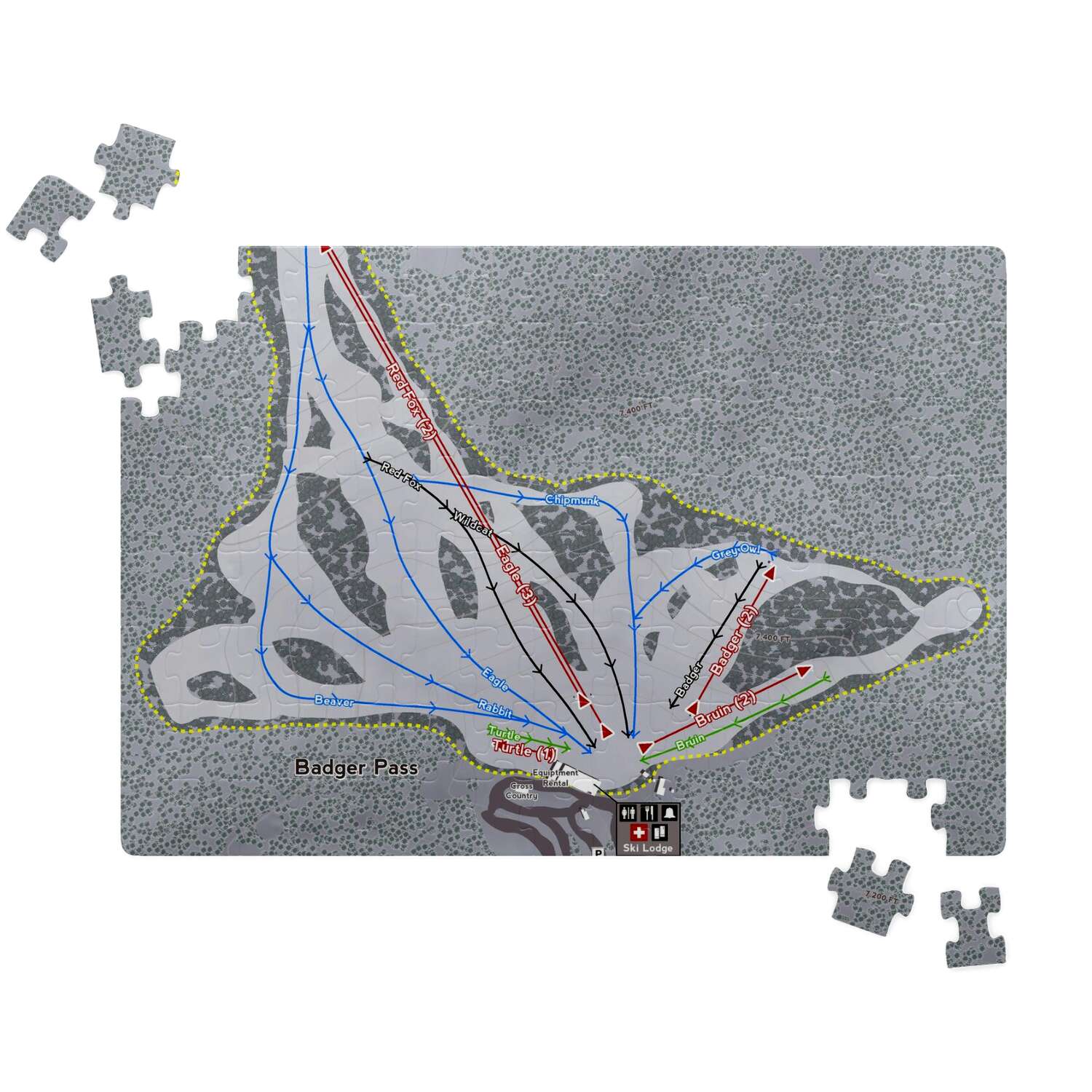 Badger Pass, California Ski Trail Map Puzzle - Powderaddicts