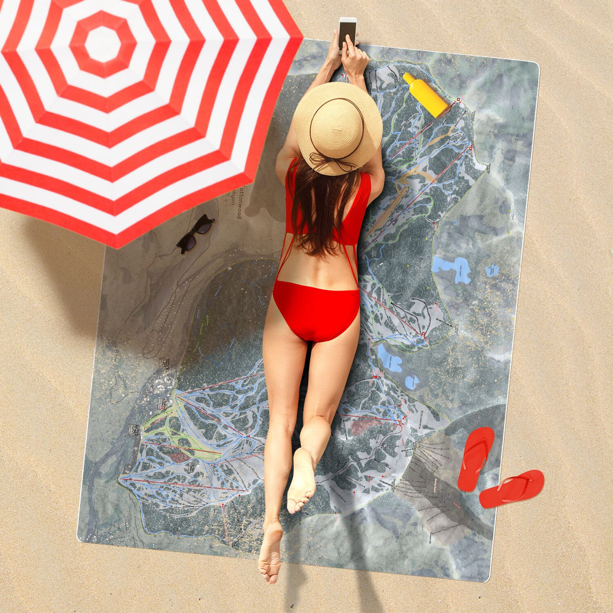 Big Cottonwood Canyon, Utah Ski Resort Map Printed Beach Towel - Powderaddicts