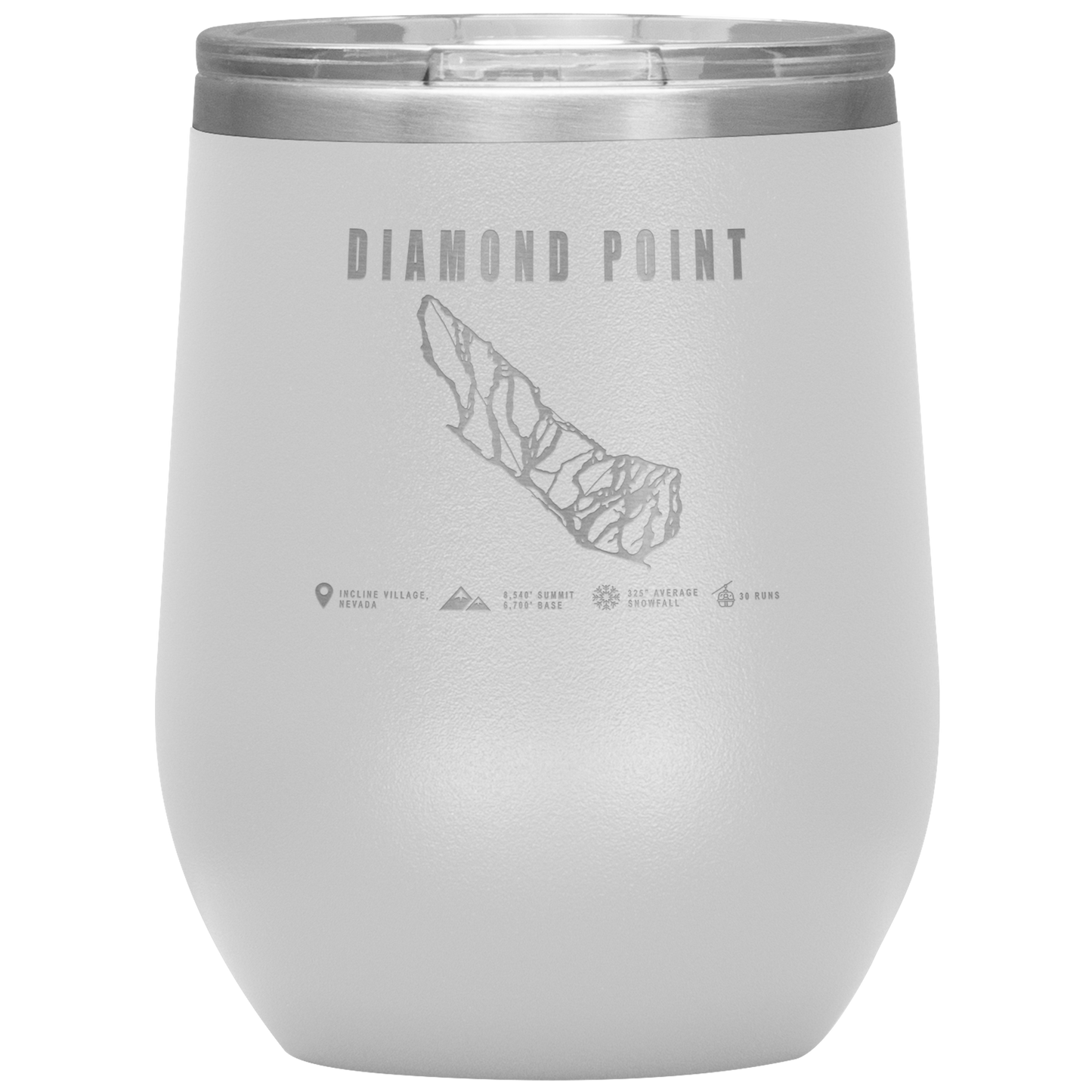Diamond Point, Nevada Ski Trail Map Wine 12oz Tumbler - Powderaddicts