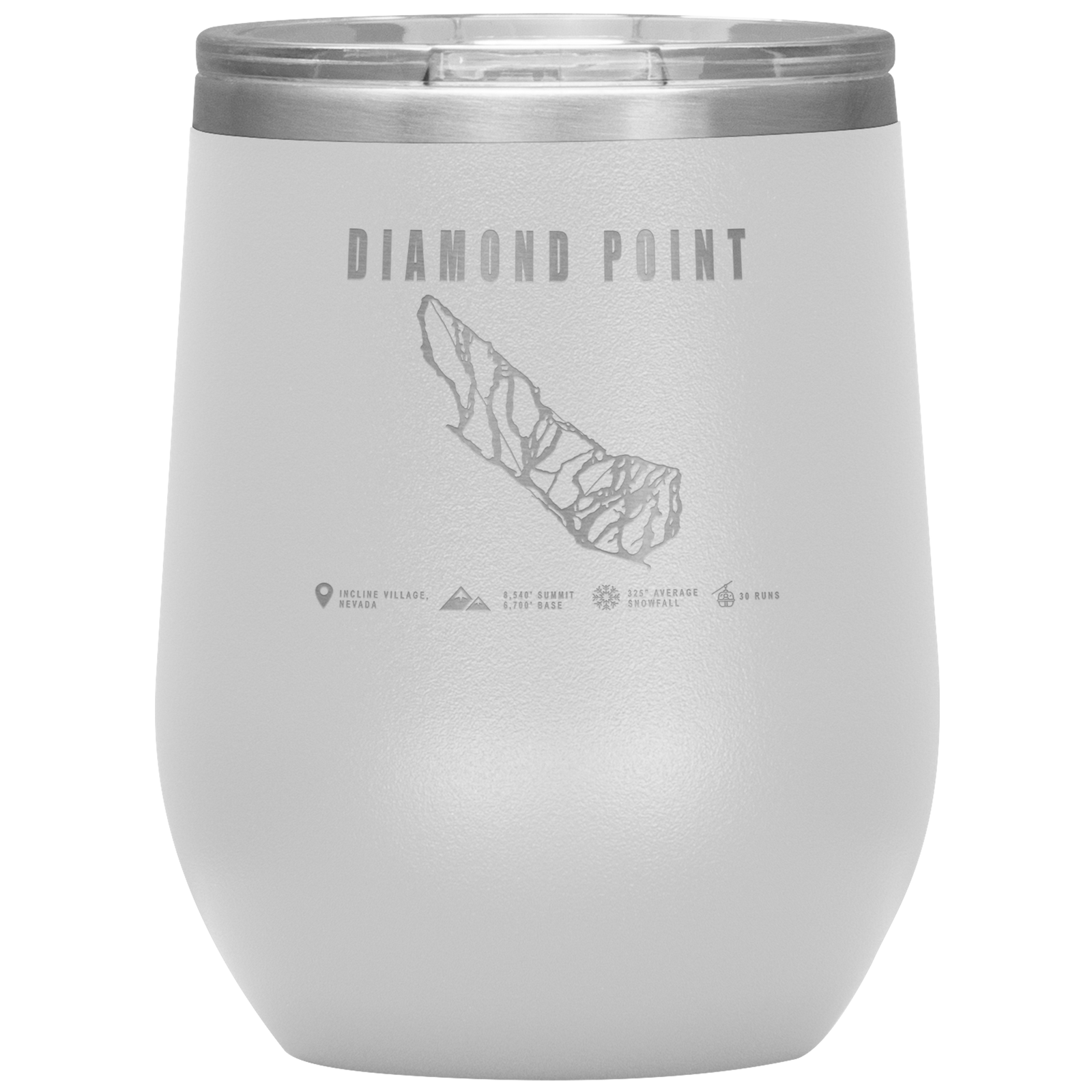 Diamond Point, Nevada Ski Trail Map Wine 12oz Tumbler - Powderaddicts