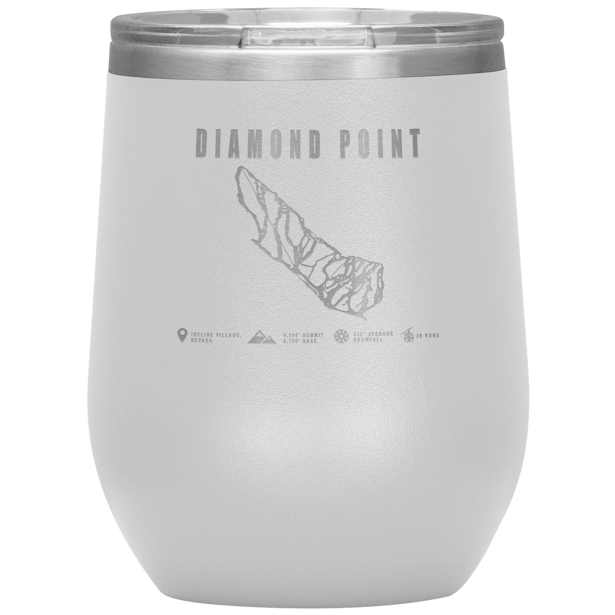 Diamond Point, Nevada Ski Trail Map Wine 12oz Tumbler - Powderaddicts