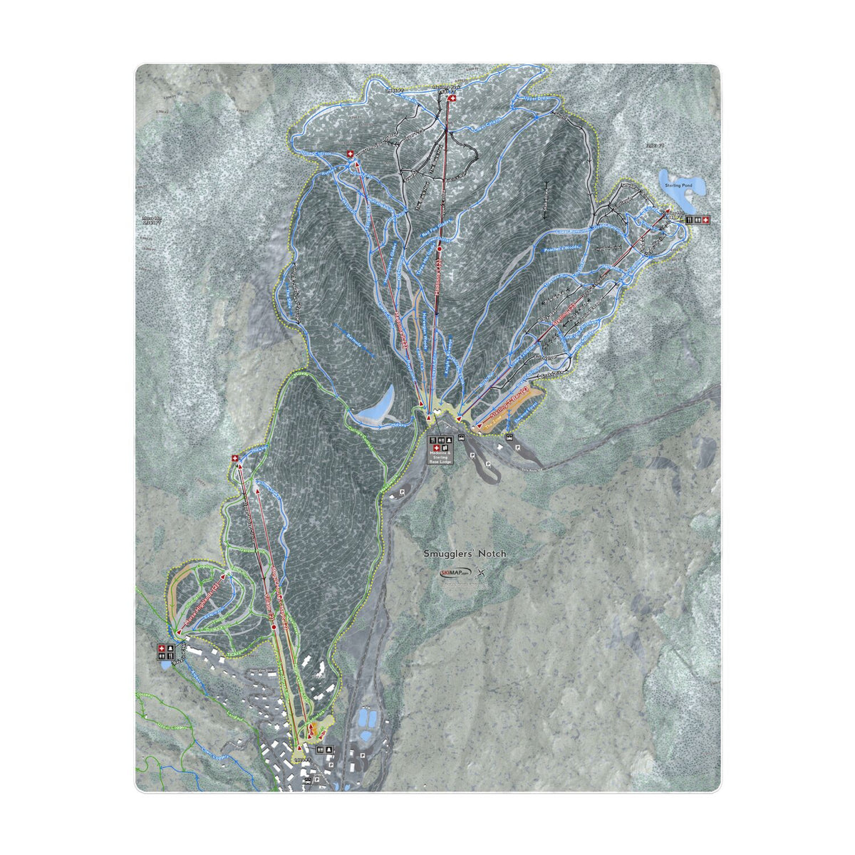 Smuggler&#39;s Notch, Vermont Ski Resort Map Printed Beach Towel - Powderaddicts