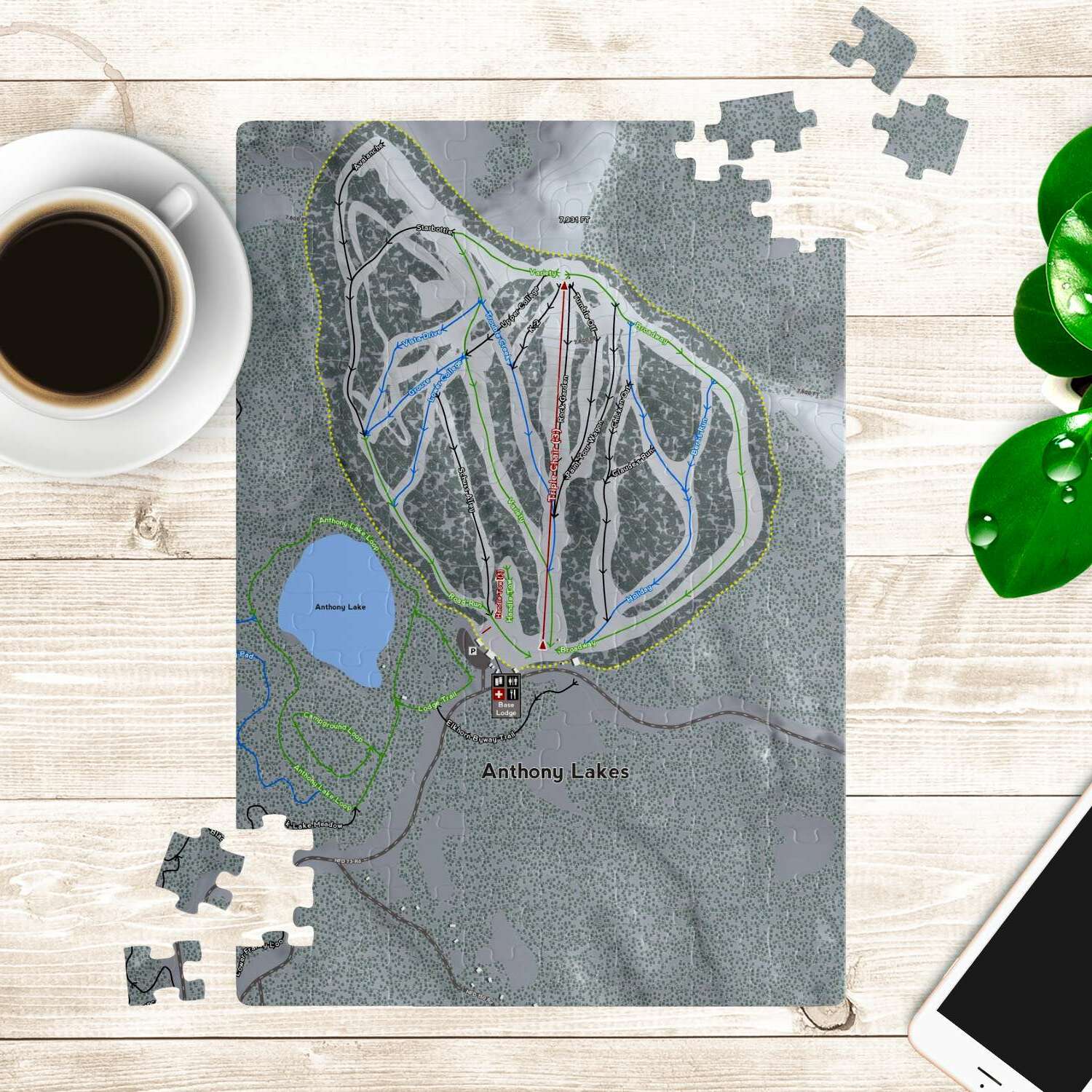 Anthony Lakes, Oregon Ski Trail Map Puzzle - Powderaddicts