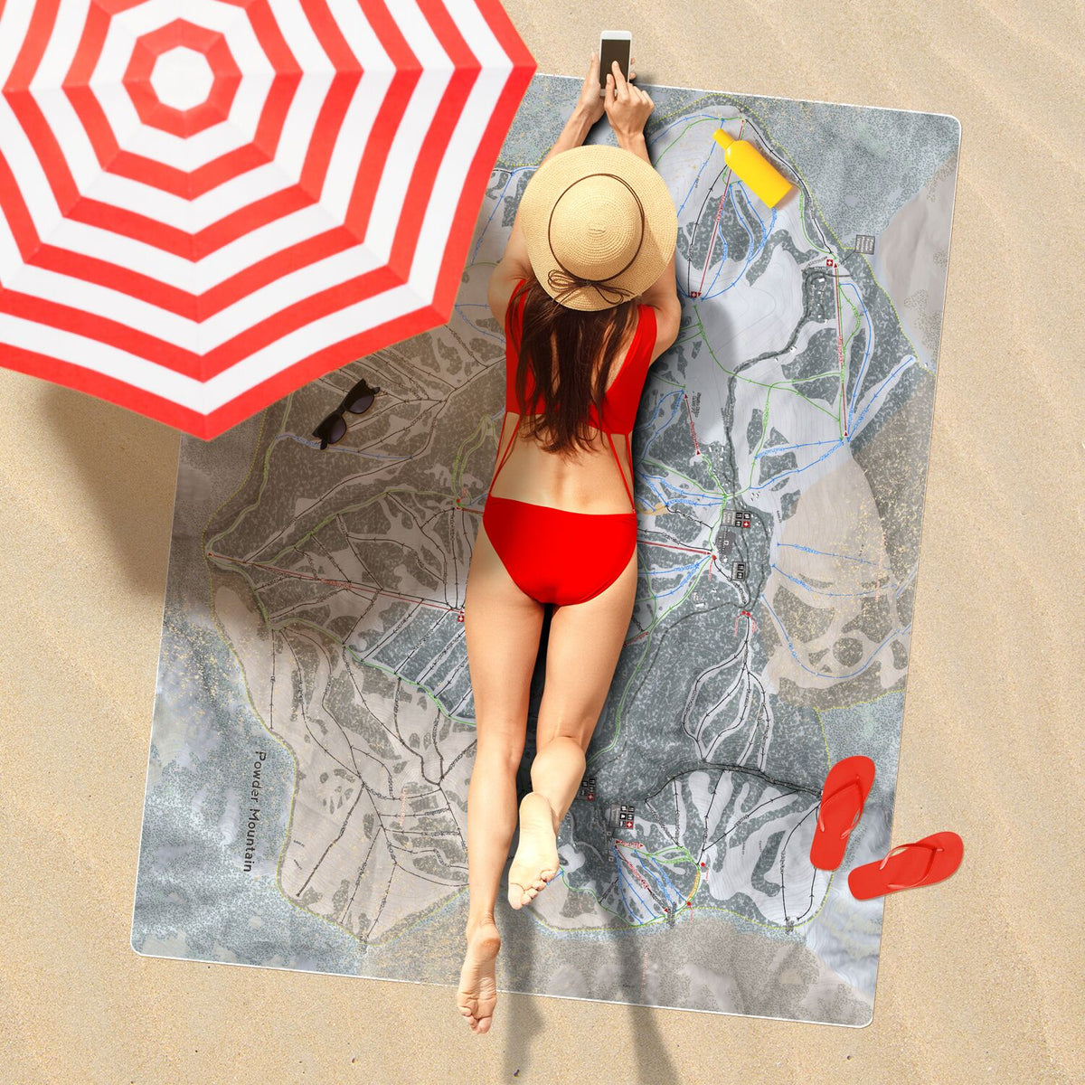 Powder Mountain, Utah Ski Resort Map Printed Beach Towel - Powderaddicts