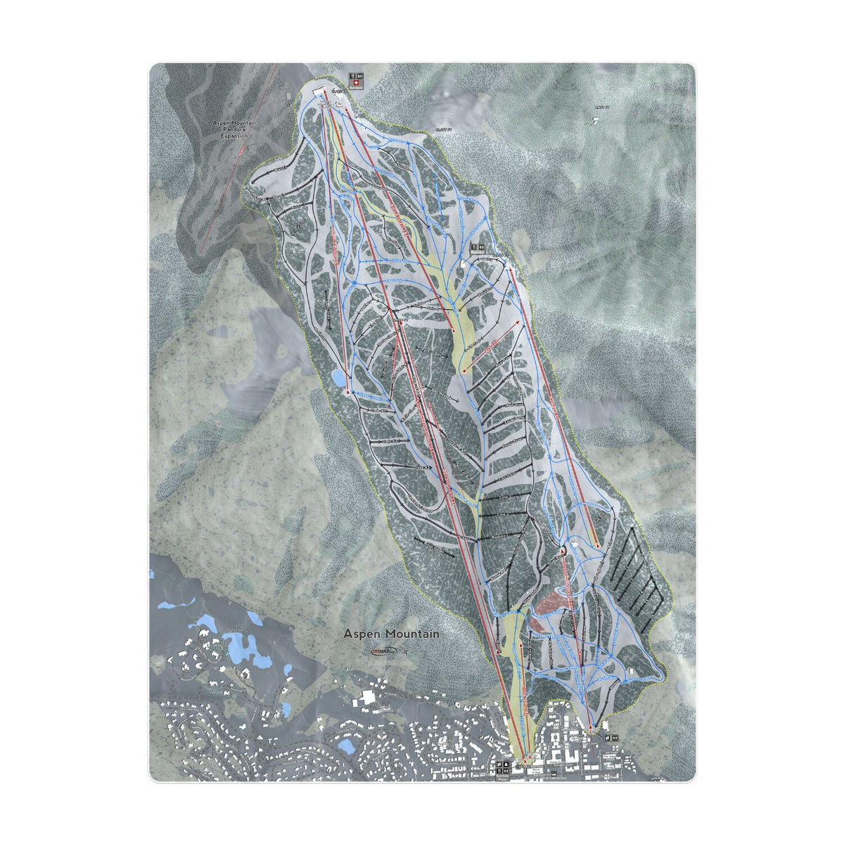 Aspen Mountain, Colorado Ski Resort Map Printed Beach Towel - Powderaddicts
