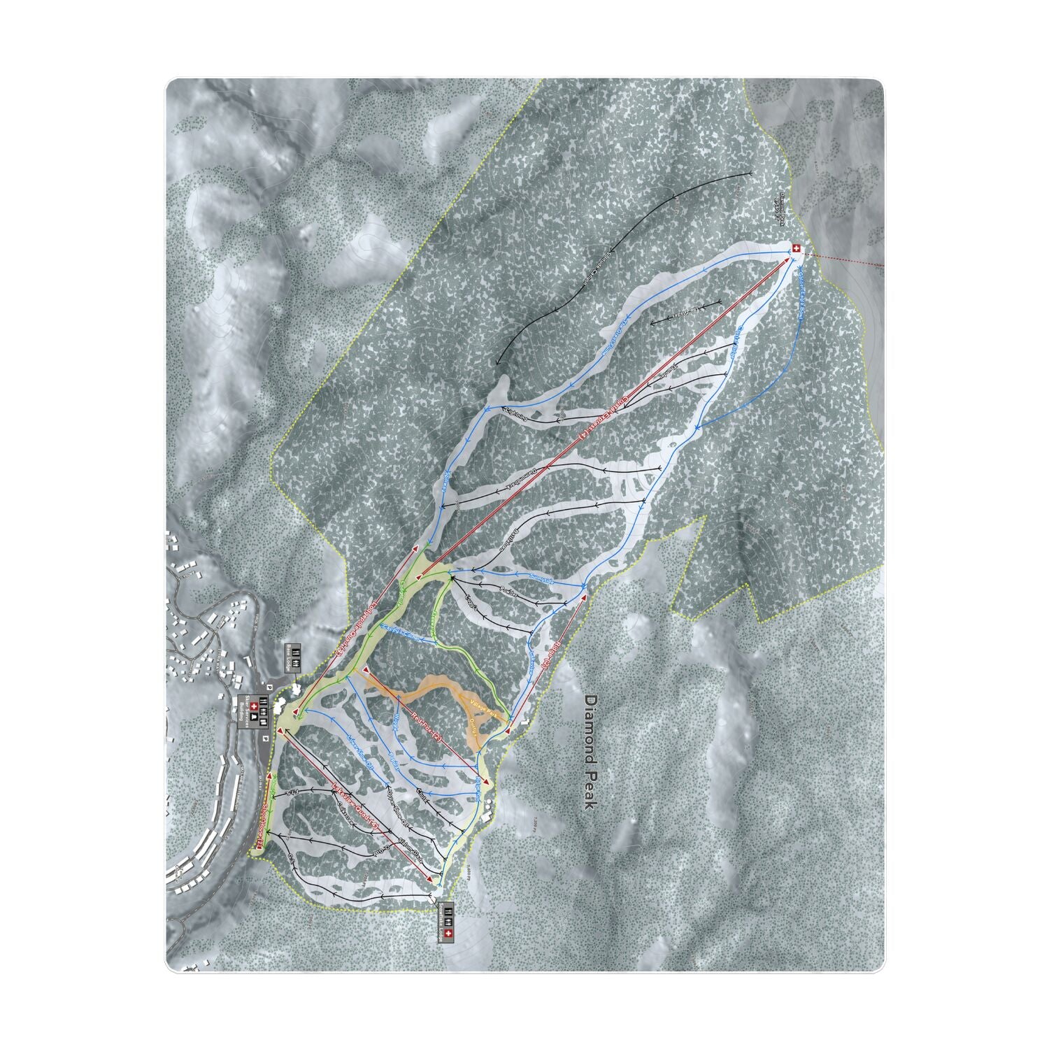 Diamond Peak, Nevada Ski Resort Map Printed Beach Towel - Powderaddicts
