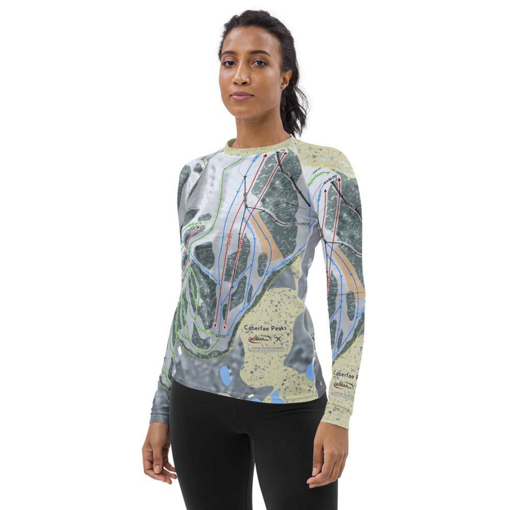 Caberfae Peaks, Michigan Ski Trail Map Women's Base Layer Top - Powderaddicts