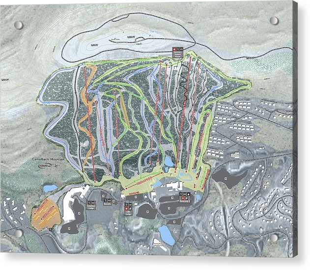Camelback Mountain Ski Trail Map  - Acrylic Print - Powderaddicts