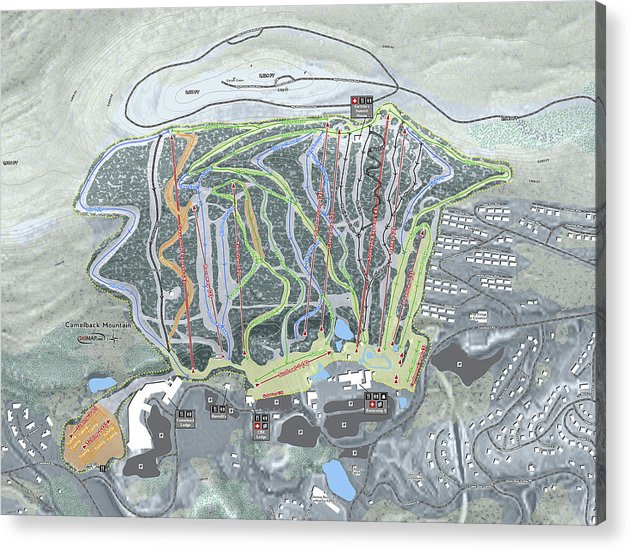 Camelback Mountain Ski Trail Map  - Acrylic Print - Powderaddicts