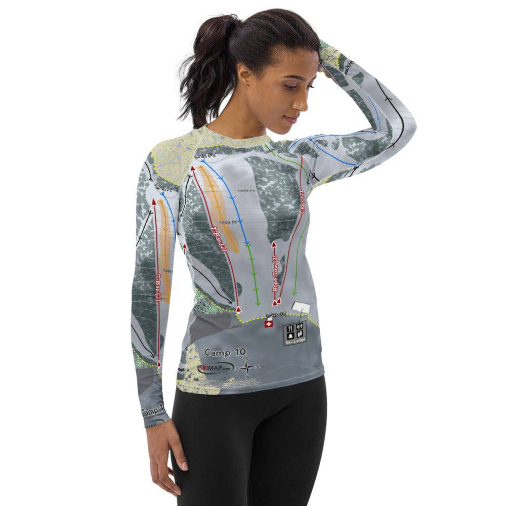 Camp 10, Wisconsin Ski Trail Map Women&#39;s Base Layer Top - Powderaddicts