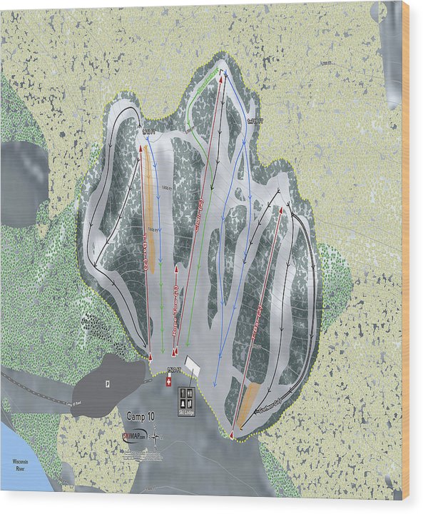 Camp10 Ski Trail Map - Wood Print - Powderaddicts