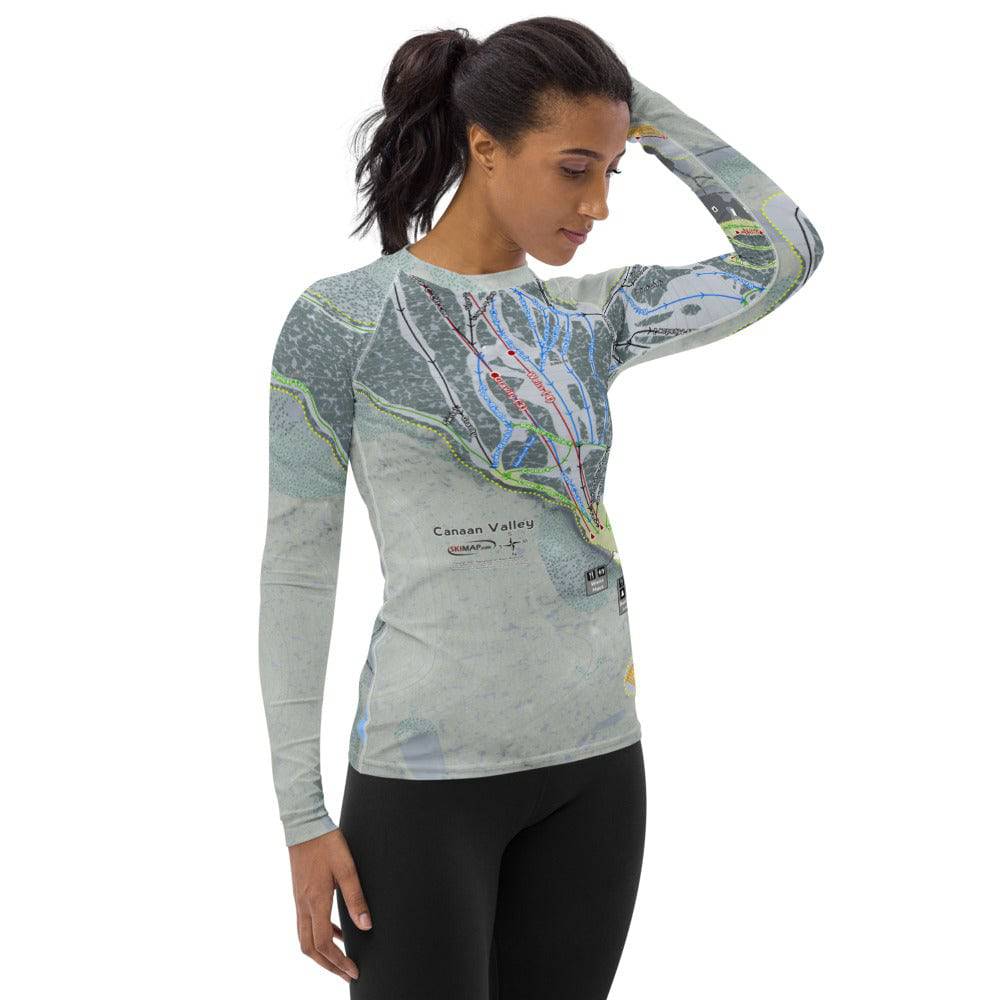 Canaan Valley, West Virginia Ski Trail Map Women&#39;s Base Layer Top - Powderaddicts