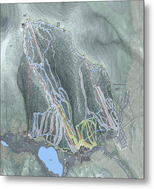 Cannon Mountain Ski Trail Map - Metal Print - Powderaddicts