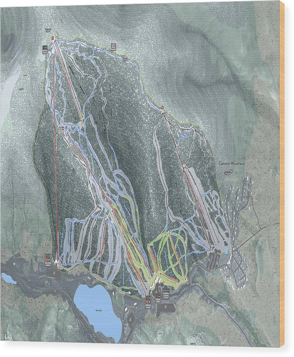 Cannon Mountain Ski Trail Map - Wood Print - Powderaddicts