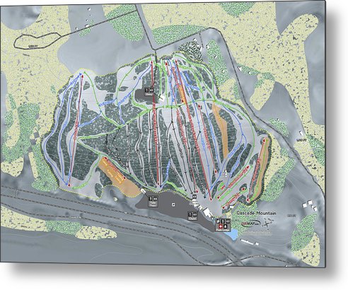 Cascade Mountain Ski Trail Map - Metal Print - Powderaddicts