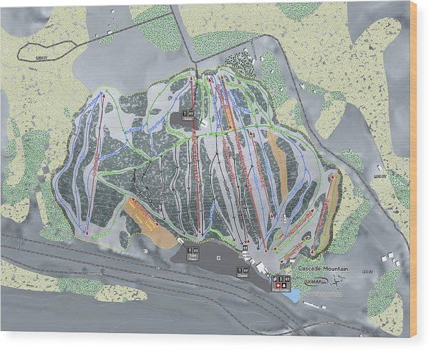 Cascade Mountain Ski Trail Map - Wood Print - Powderaddicts