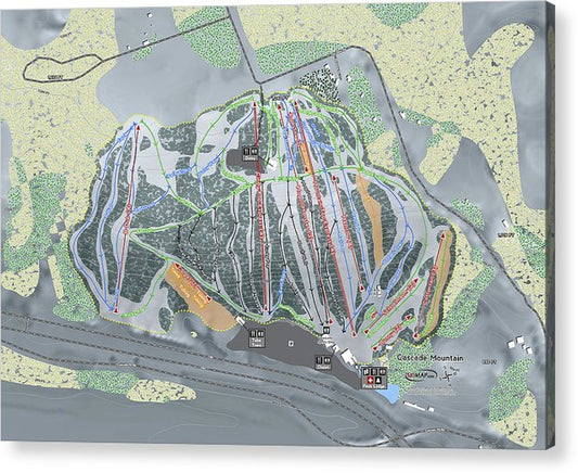 Cascade Mountain Ski Trail Map - Acrylic Print - Powderaddicts