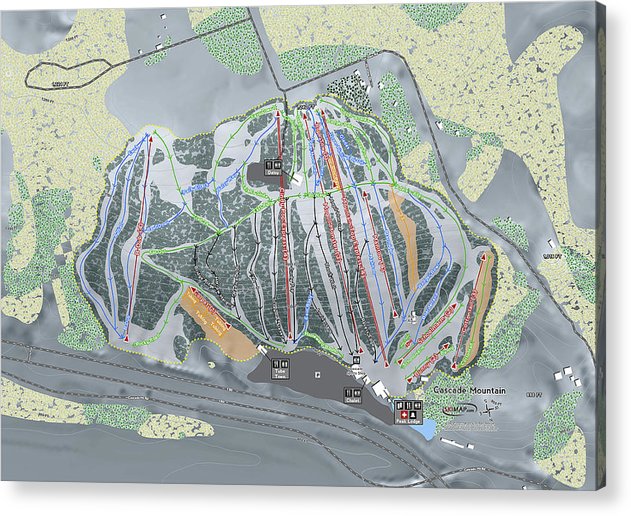 Cascade Mountain Ski Trail Map - Acrylic Print - Powderaddicts