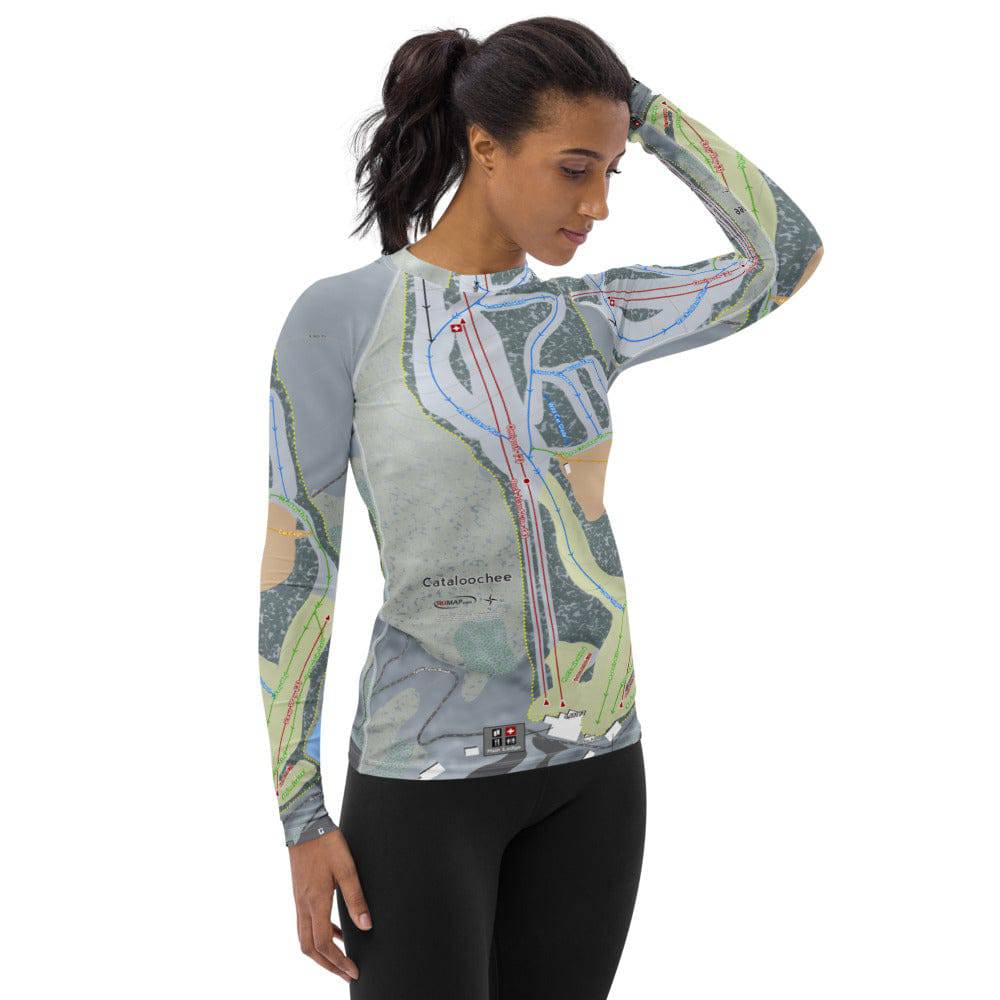 Cataloochee, North Carolina Ski Trail Map Women's Base Layer Top - Powderaddicts