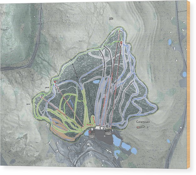 Catamount Ski Trail Map - Wood Print - Powderaddicts