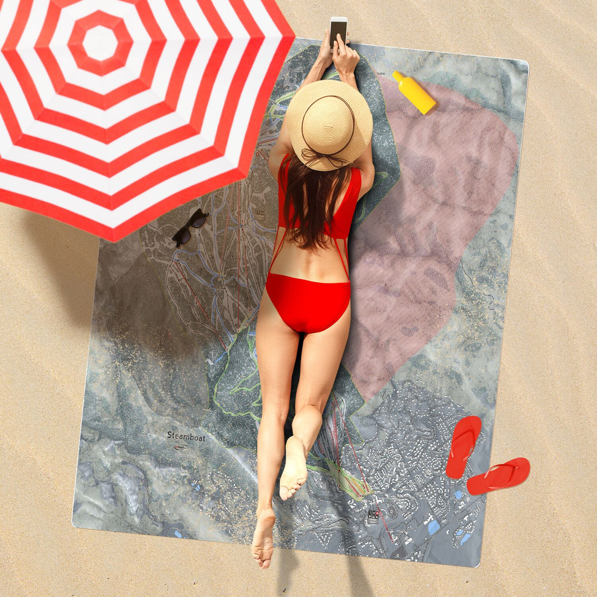 Steamboat, Colorado Ski Resort Map Printed Beach Towel - Powderaddicts