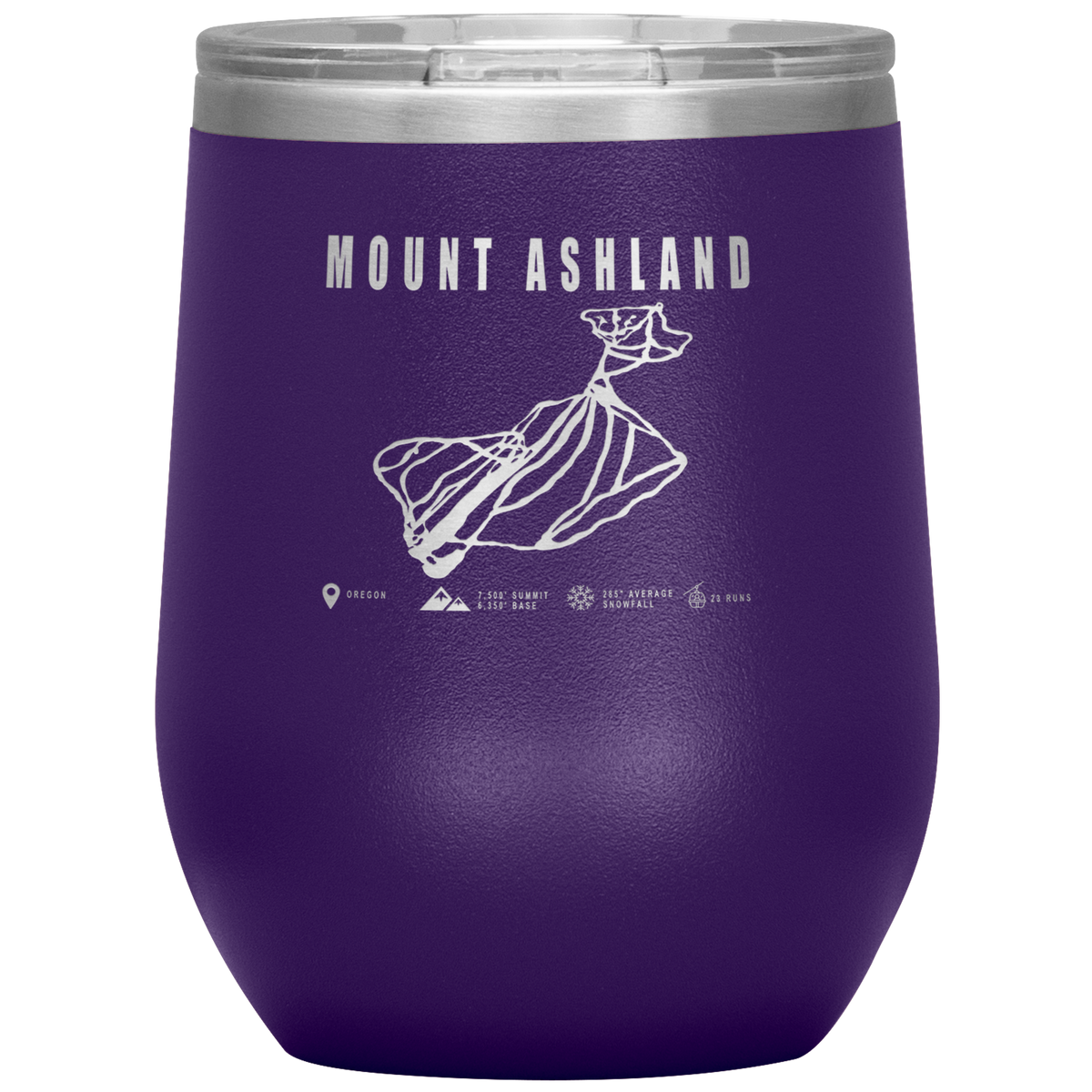 Mount Ashland, Oregon Ski Trail Map Wine 12oz Tumbler - Powderaddicts