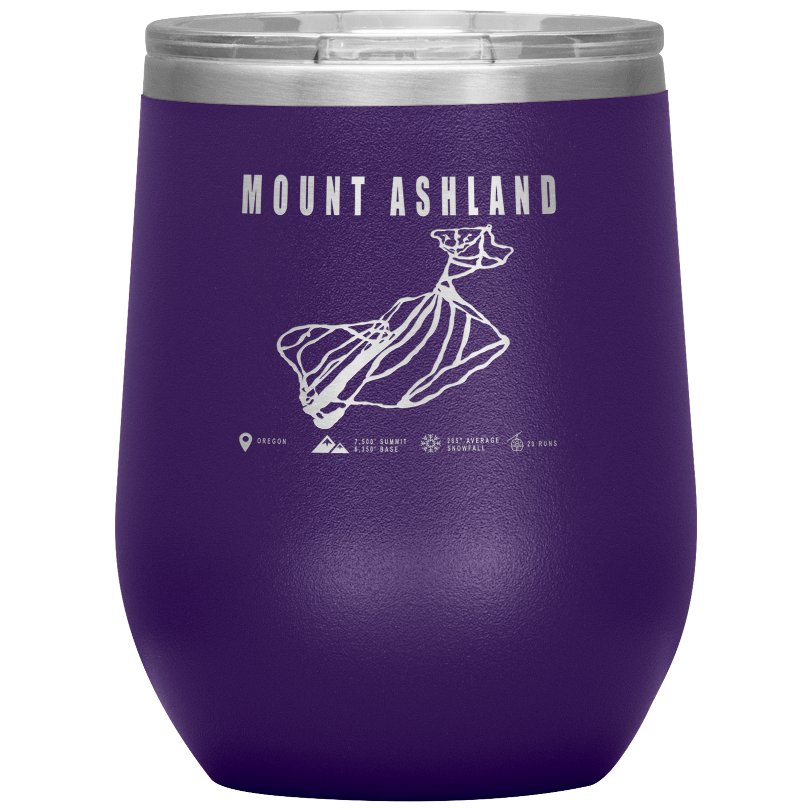 Mount Ashland, Oregon Ski Trail Map Wine 12oz Tumbler - Powderaddicts