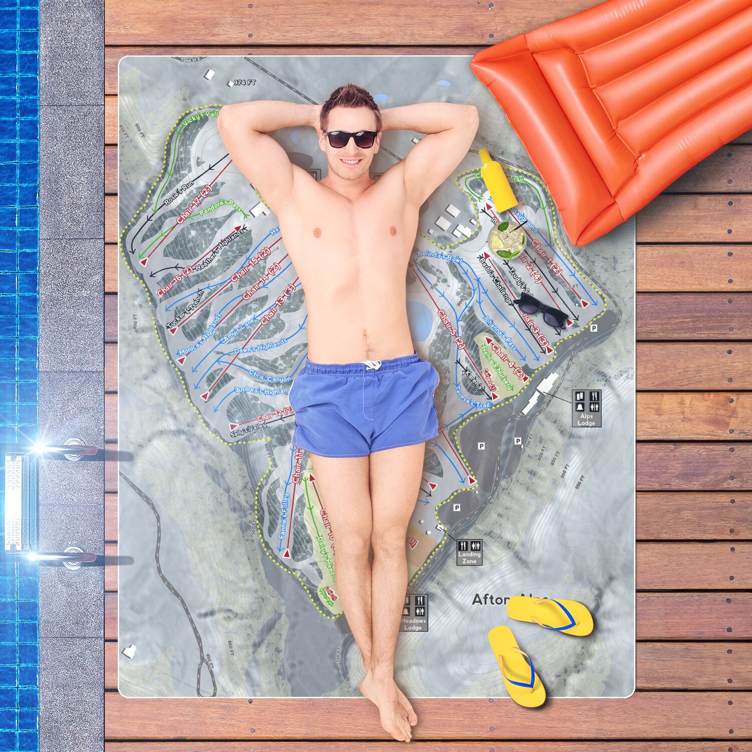 Afton Alps, Minnesota Ski Resort Map Printed Beach Towel - Powderaddicts