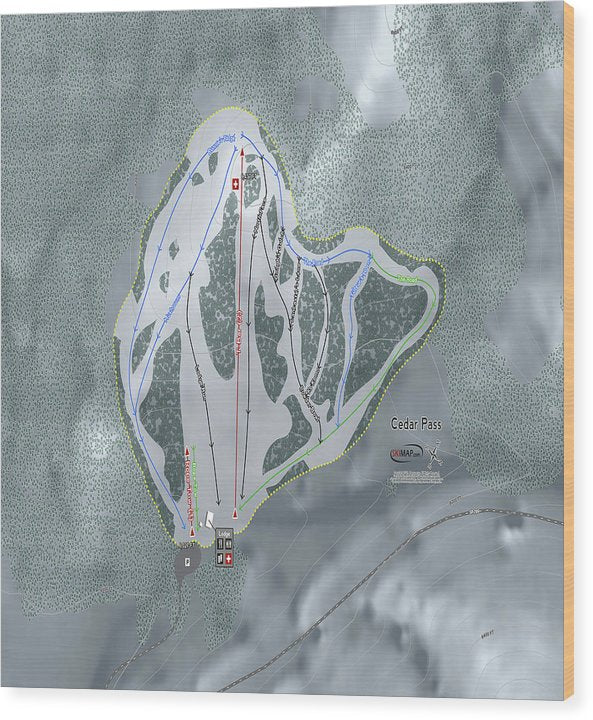 Cedar Pass Ski Trail Map - Wood Print - Powderaddicts