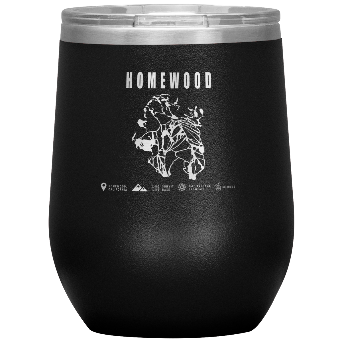 Homewood, California Ski Trail Map Wine 12oz Tumbler - Powderaddicts