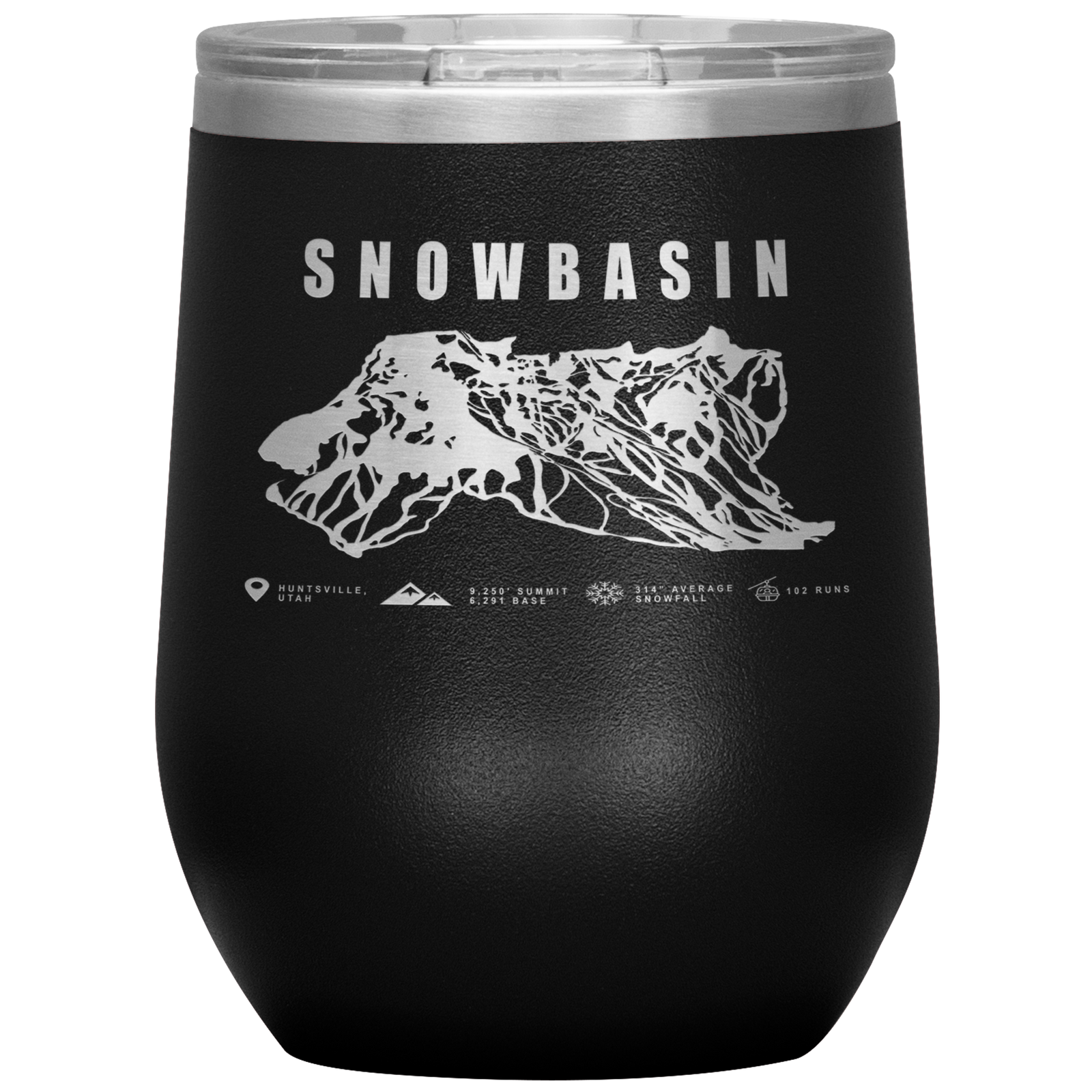 Snowbasin, Utah Ski Trail Map Wine 12oz Tumbler - Powderaddicts