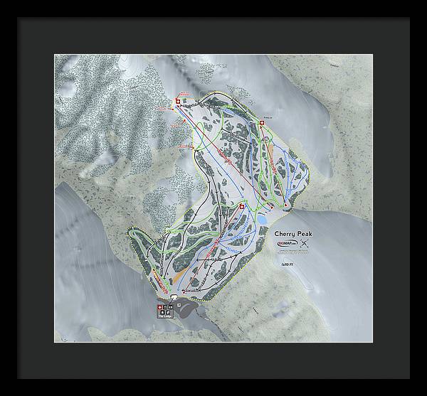 Cherry Peak Ski Trail Map - Framed Print - Powderaddicts