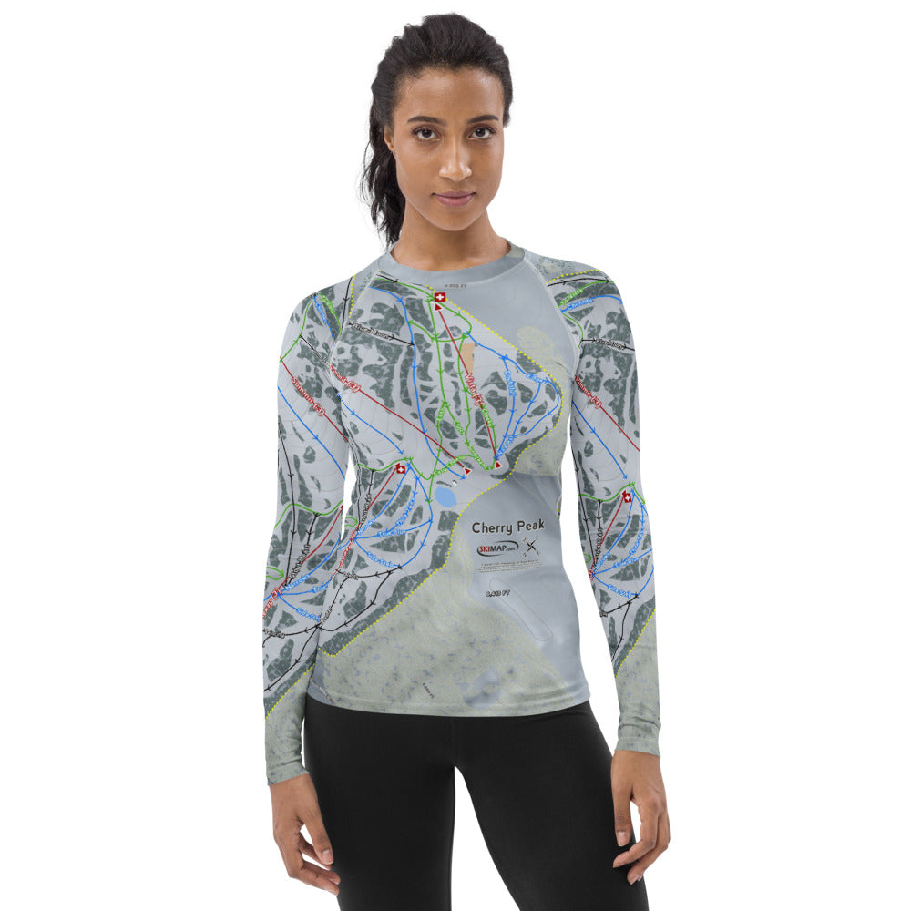 Cherry Peak, Utah Ski Trail Map Women's Base Layer Top - Powderaddicts