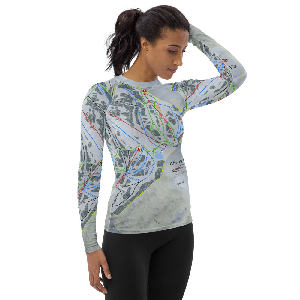 Cherry Peak, Utah Ski Trail Map Women&#39;s Base Layer Top - Powderaddicts