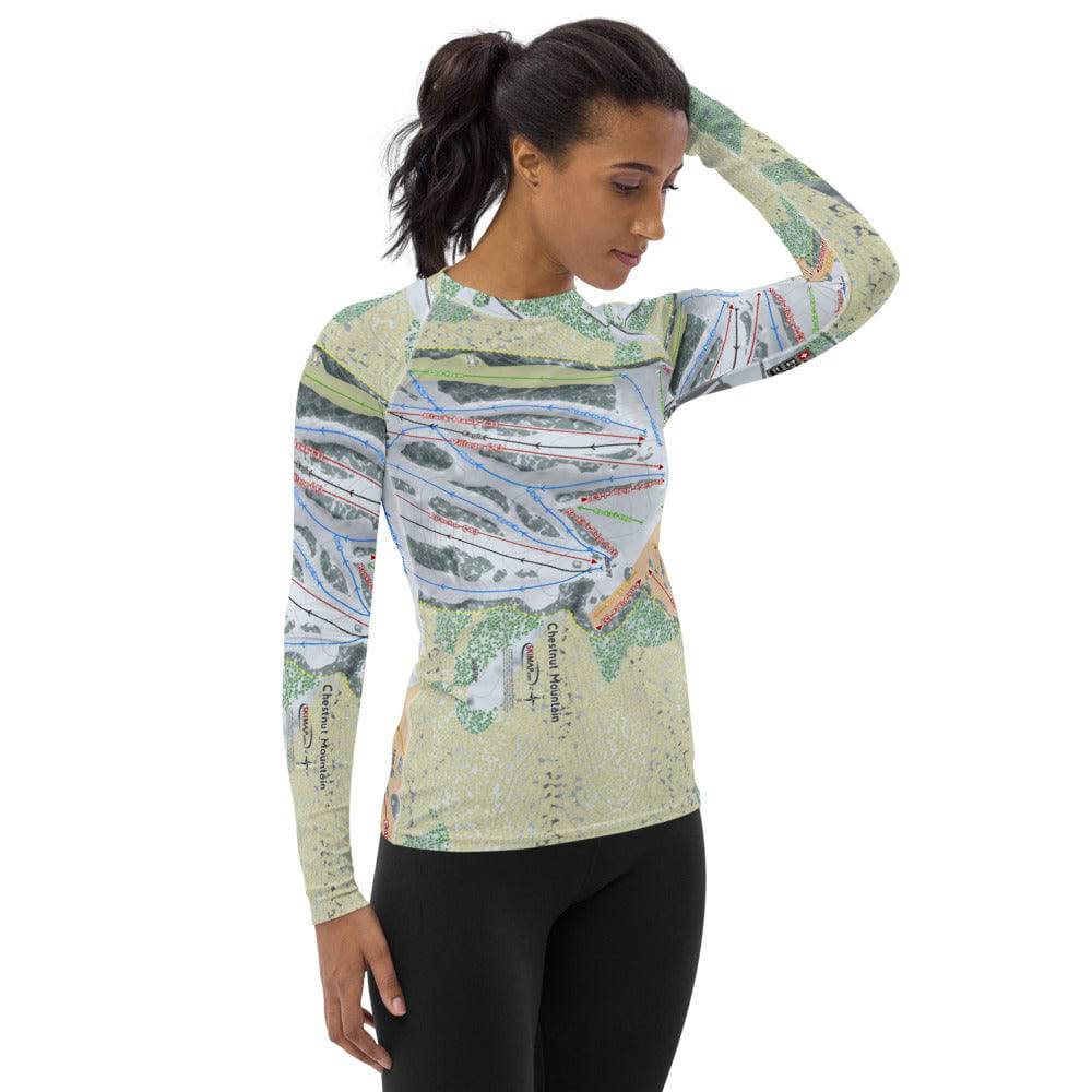 Chestnut Mountain, Illinois Ski Trail Map Women's Base Layer Top - Powderaddicts