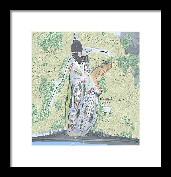 Chestnut Mountain Ski Trail Map - Framed Print - Powderaddicts