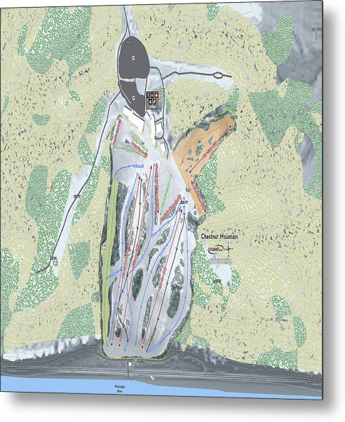 Chestnut Mountain Ski Trail Map - Metal Print - Powderaddicts