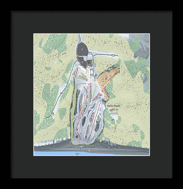 Chestnut Mountain Ski Trail Map - Framed Print - Powderaddicts