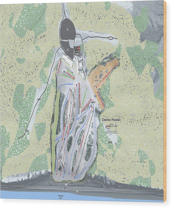 Chestnut Mountain Ski Trail Map - Wood Print - Powderaddicts