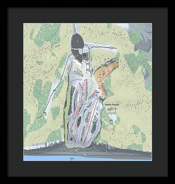 Chestnut Mountain Ski Trail Map - Framed Print - Powderaddicts