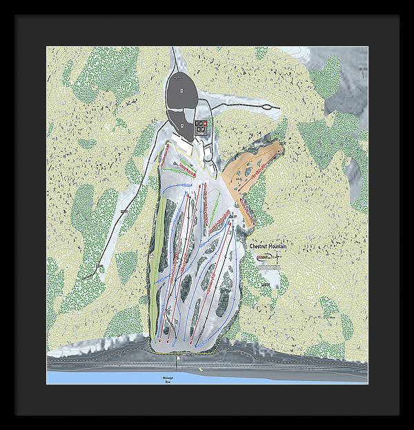 Chestnut Mountain Ski Trail Map - Framed Print - Powderaddicts