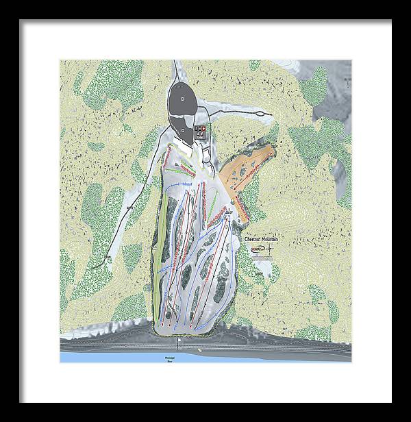Chestnut Mountain Ski Trail Map - Framed Print - Powderaddicts