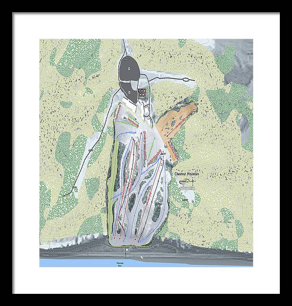 Chestnut Mountain Ski Trail Map - Framed Print - Powderaddicts