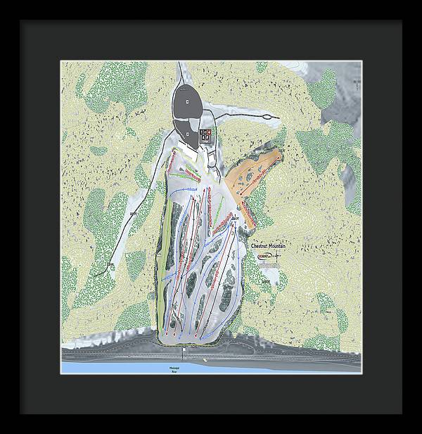 Chestnut Mountain Ski Trail Map - Framed Print - Powderaddicts