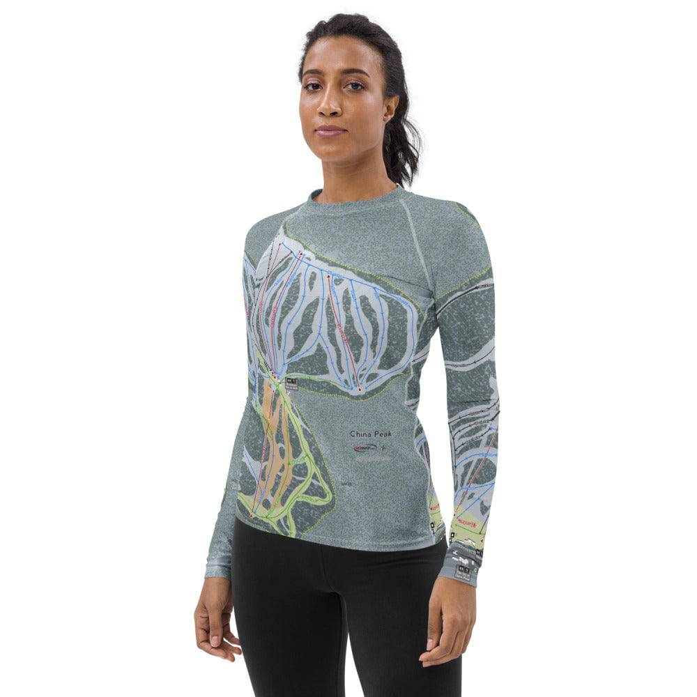 China Peak, California Ski Trail Map Women's Base Layer Top - Powderaddicts