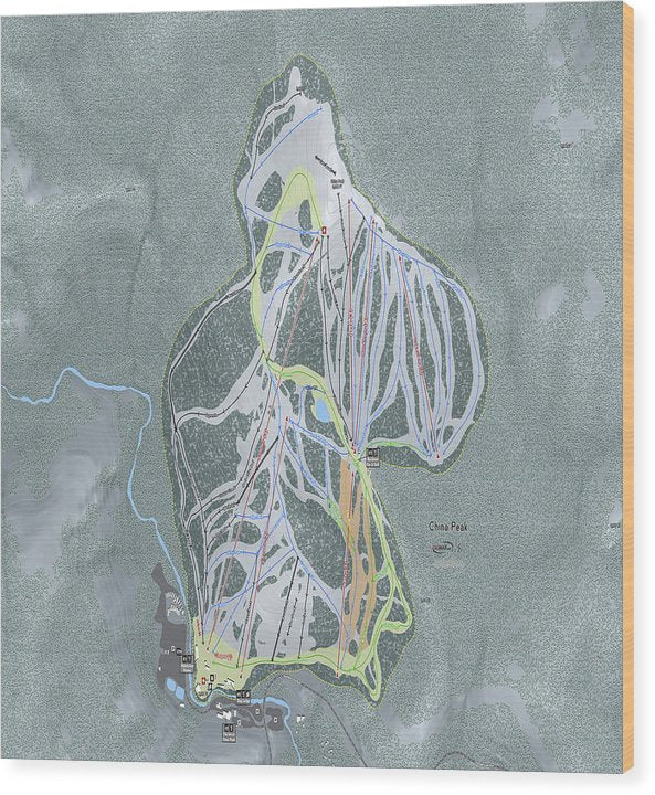 China Peak Ski Trail Map - Wood Print - Powderaddicts