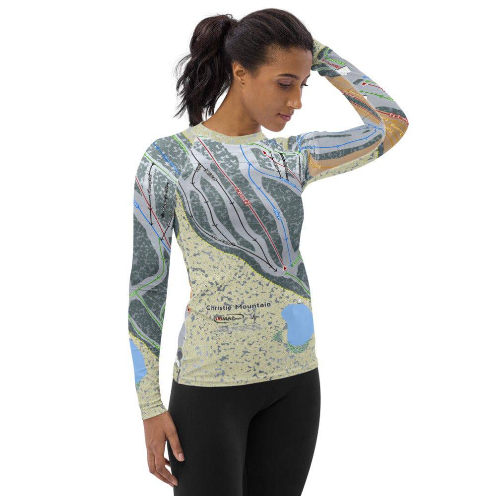 Christie Mountain, Wisconsin Ski Trail Map Women&#39;s Base Layer Top - Powderaddicts