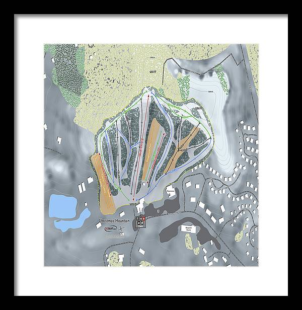 Christmas Mountain Ski Trail Map - Framed Print - Powderaddicts