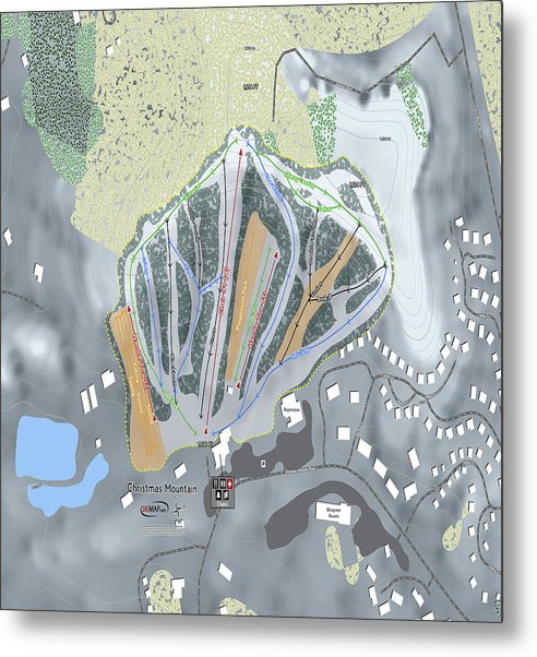 Christmas Mountain Ski Trail Map - Metal Print - Powderaddicts