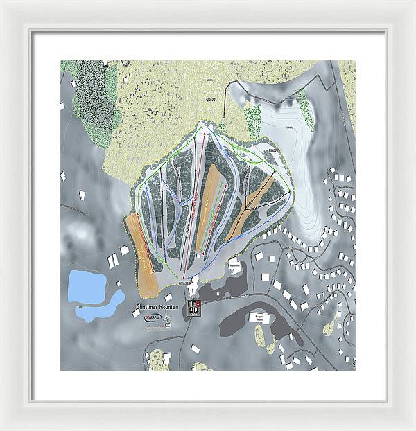 Christmas Mountain Ski Trail Map - Framed Print - Powderaddicts